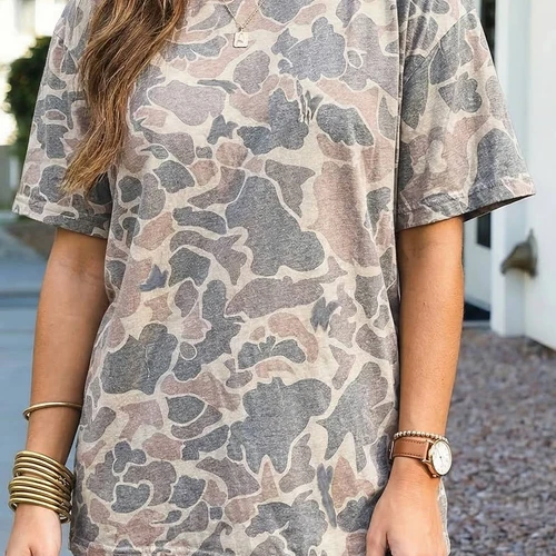 EVELA INC - Retro Camouflage Print Womens Casual T Shirt S-4X: Multicolour, XL