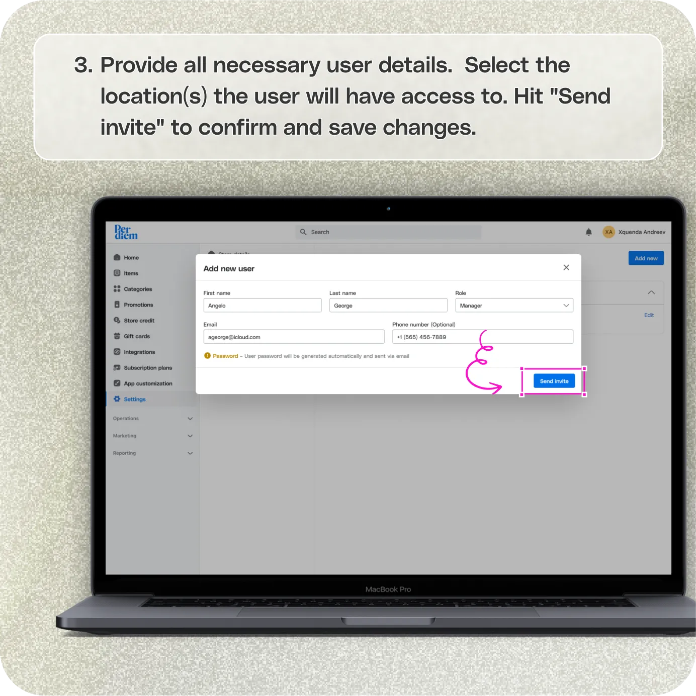 A guide to user management in Per Diem — screenshot 3 of 4