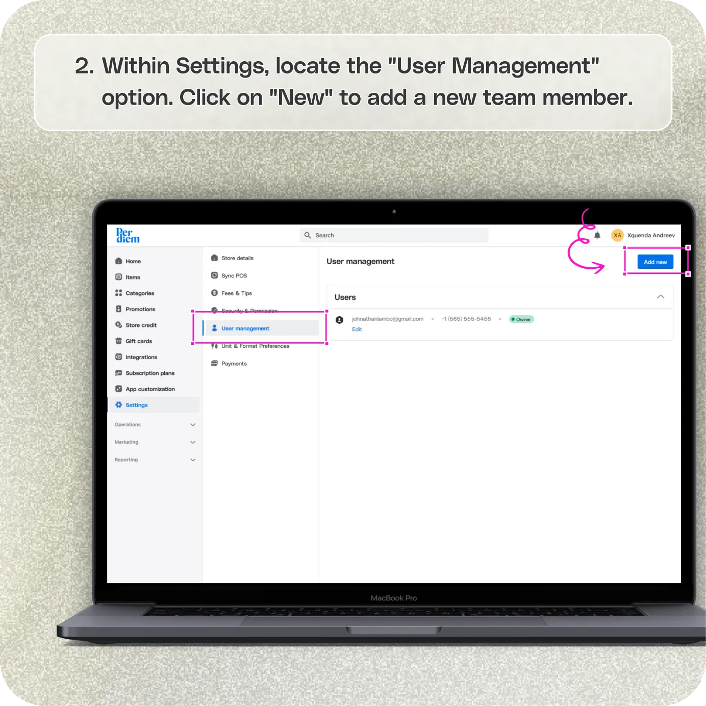A guide to user management in Per Diem — screenshot 2 of 4