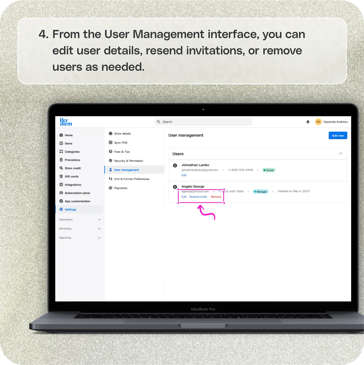 A guide to user management in Per Diem — screenshot 4 of 4