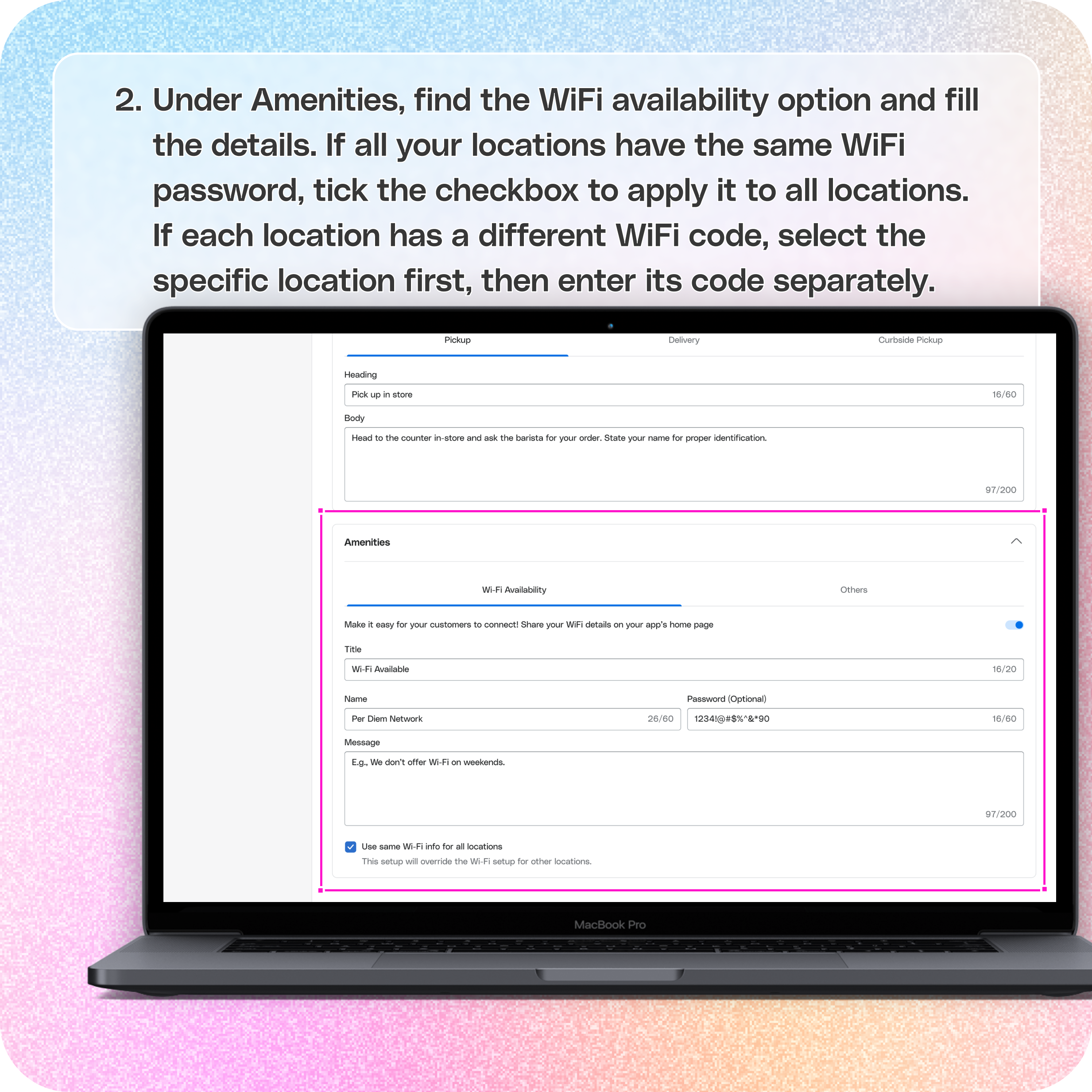 Add your WiFi code in the app for easy customer access — screenshot 2 of 3