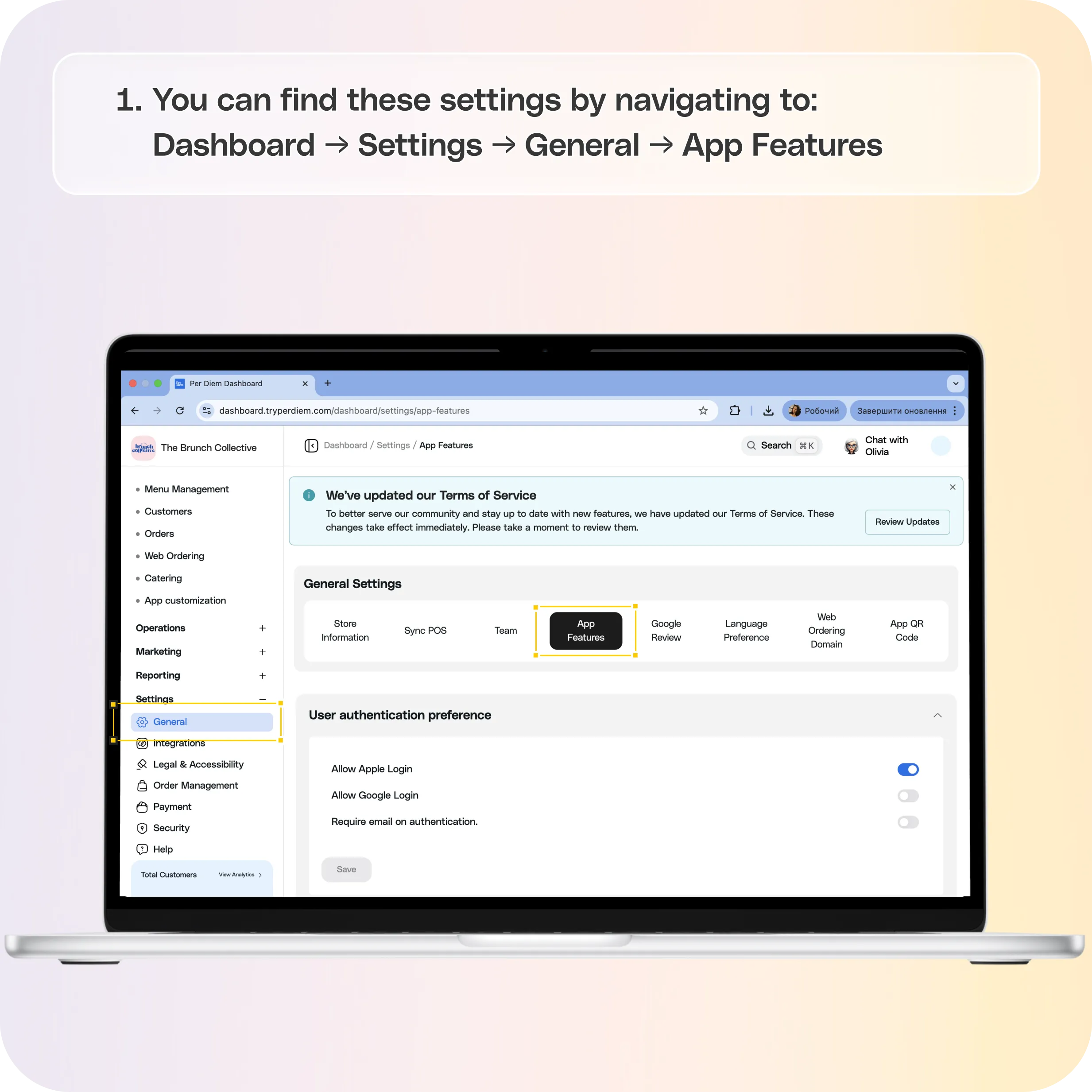 App Features: Configure Your App Settings in Per Diem — screenshot 1 of 5