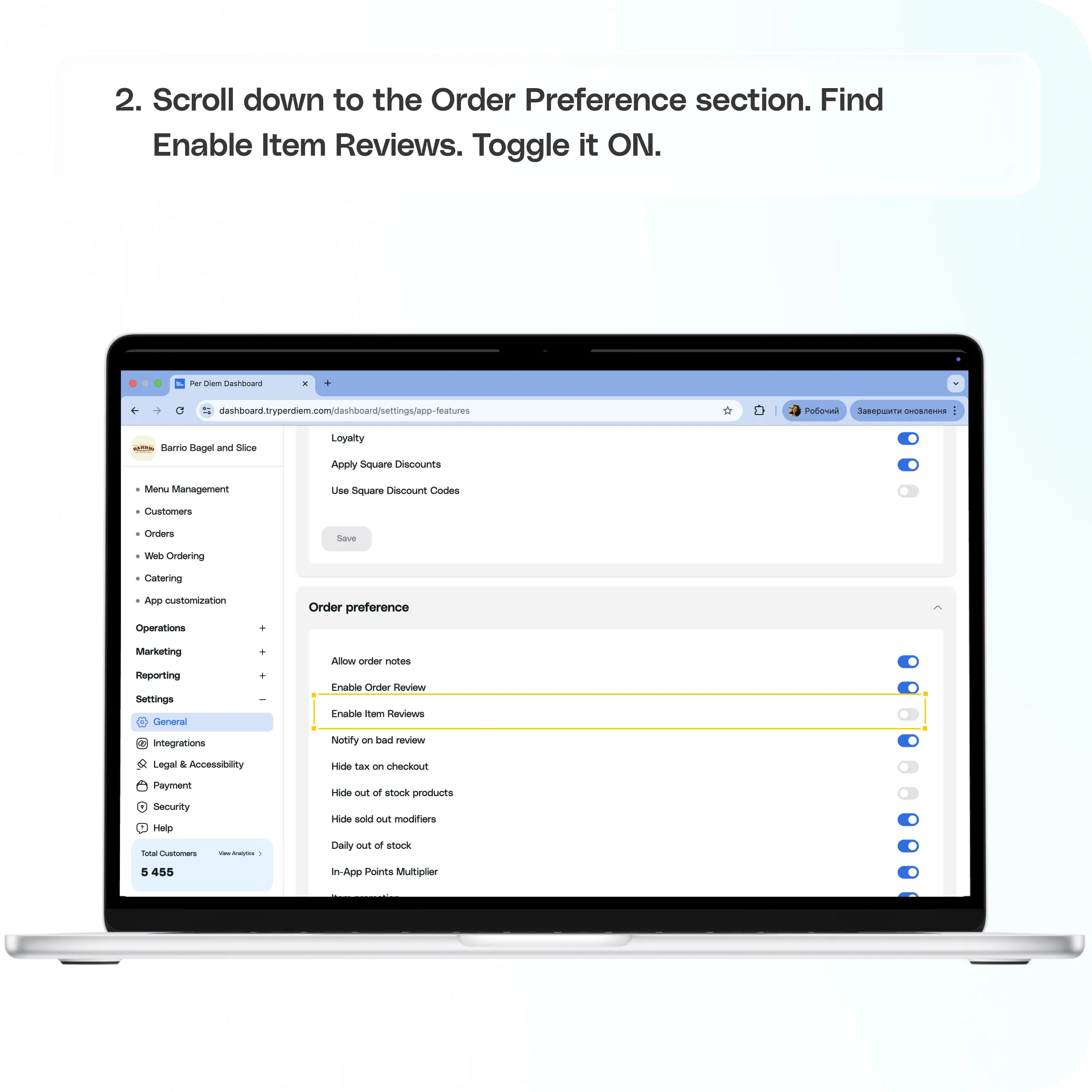 Enable Item Reviews on Web Ordering — screenshot 2 of 2