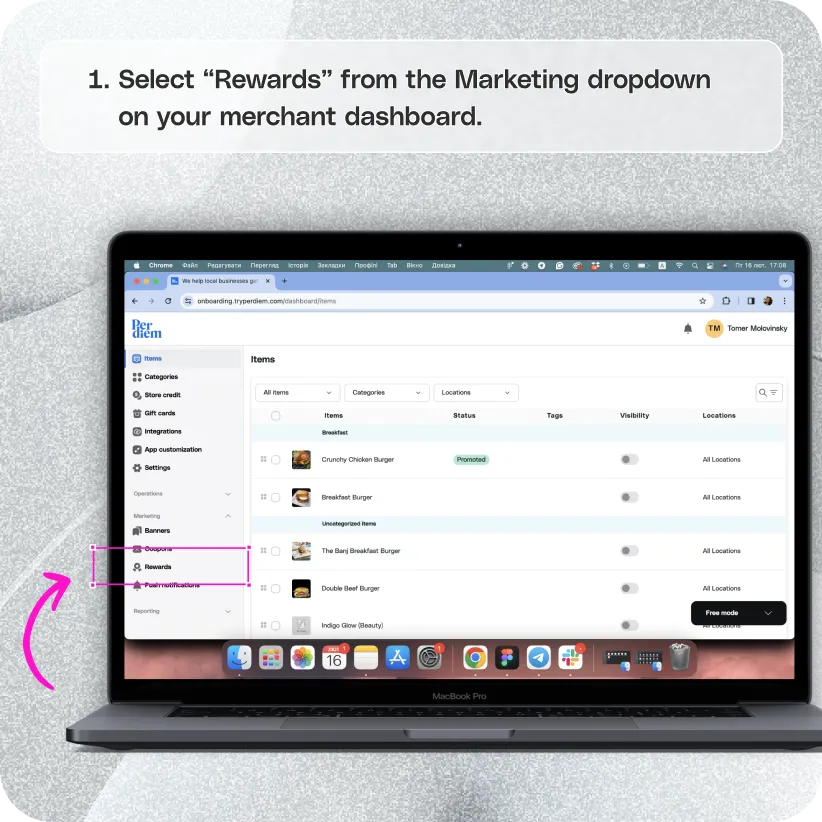 Enable the app's loyalty program — screenshot 1 of 3