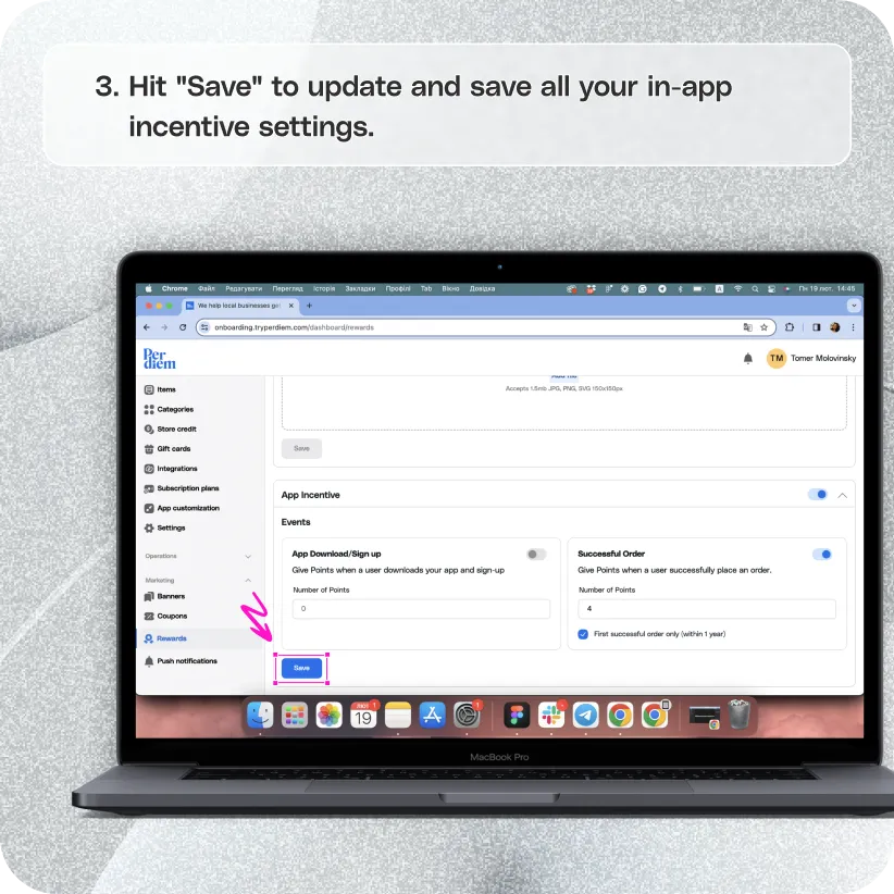 Enable the app's loyalty program — screenshot 3 of 3