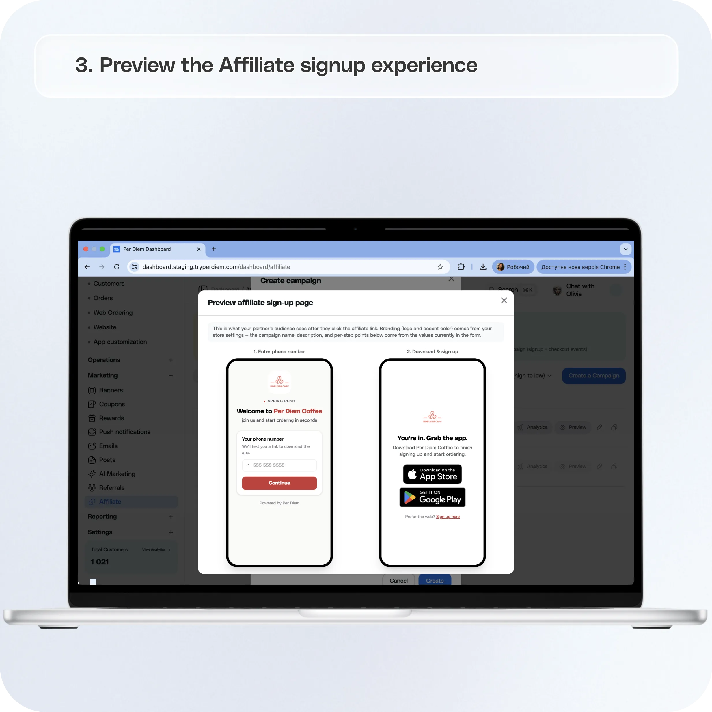 How to Create Affiliate Marketing Campaigns in Per Diem — screenshot 3 of 5
