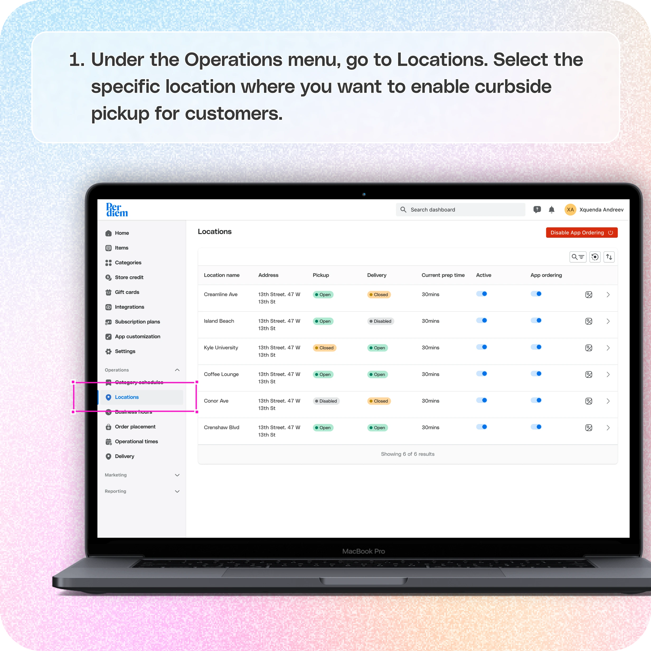 How to enable curbside pickup — screenshot 1 of 3