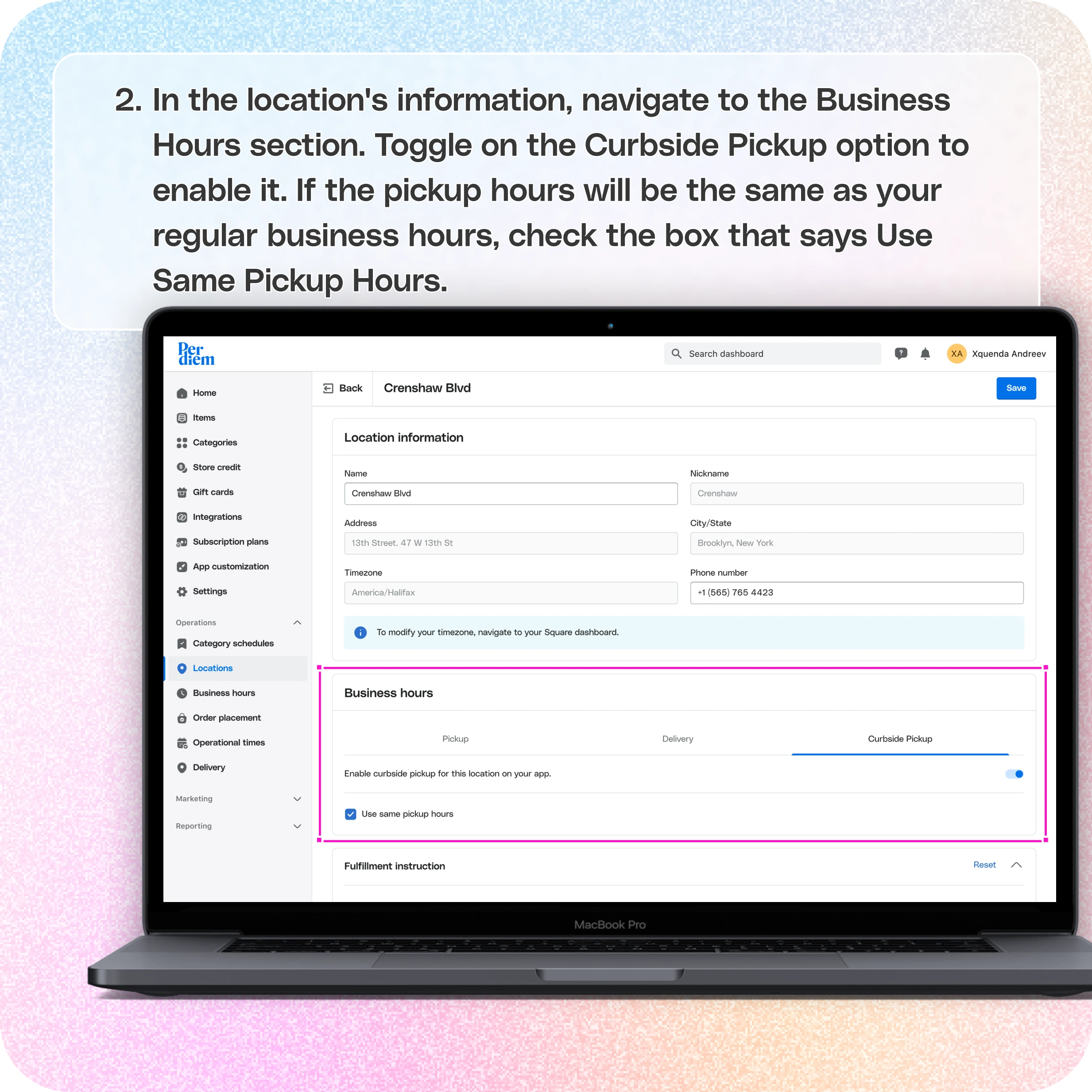 How to enable curbside pickup — screenshot 2 of 3