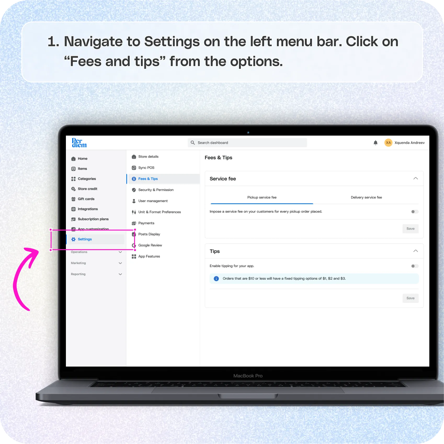 How to set up a service fee per order — screenshot 1 of 4