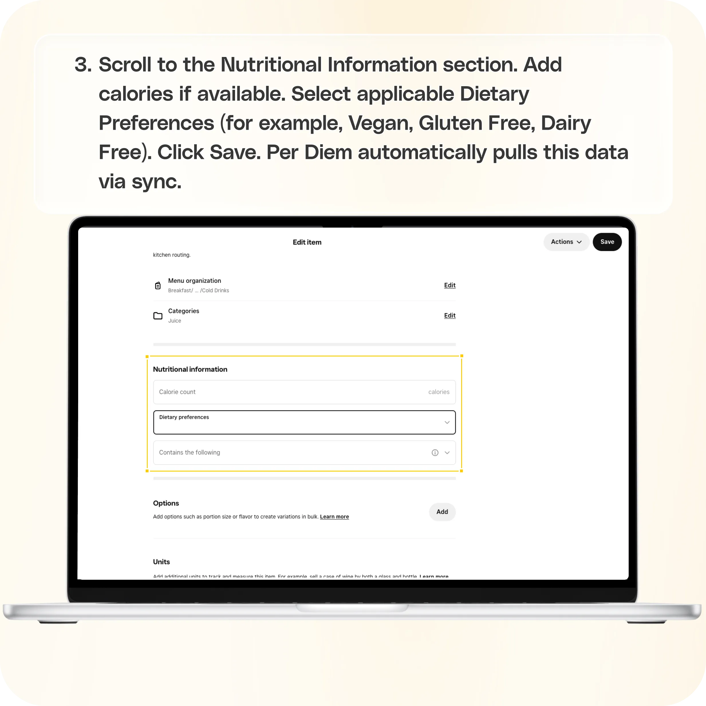 How to set up Dietary Preferences for items  — screenshot 3 of 3