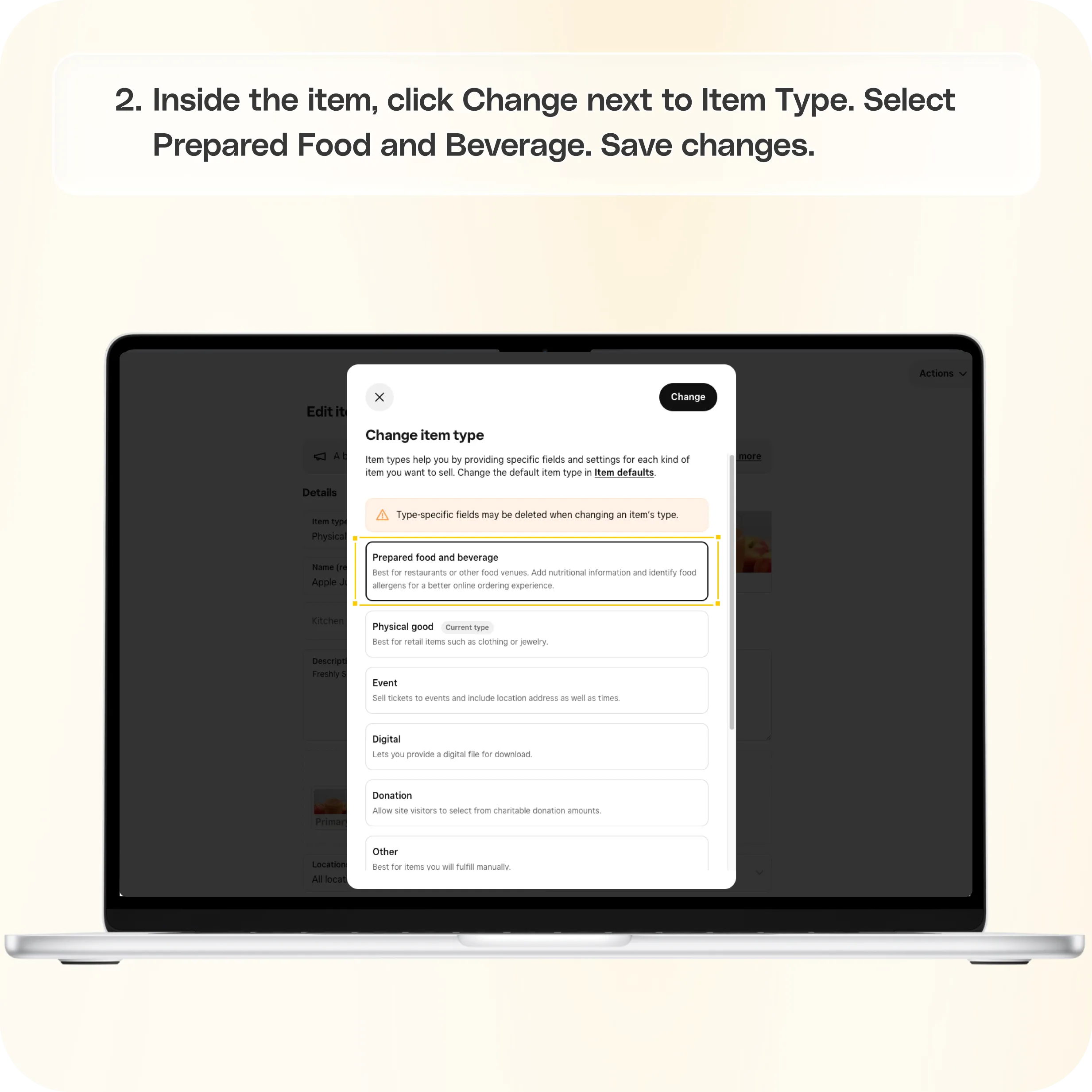 How to set up Dietary Preferences for items  — screenshot 2 of 3