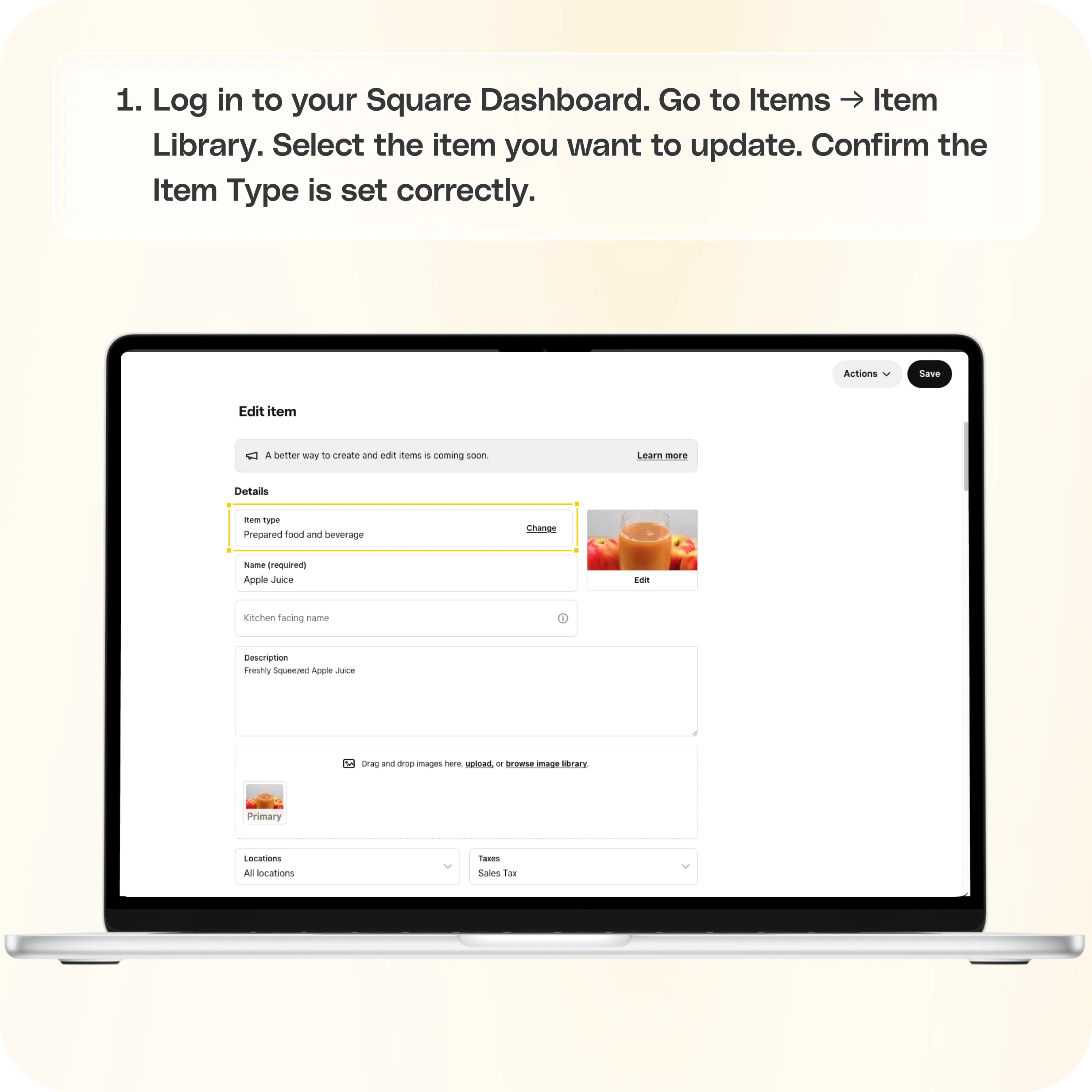 How to set up Dietary Preferences for items  — screenshot 1 of 3