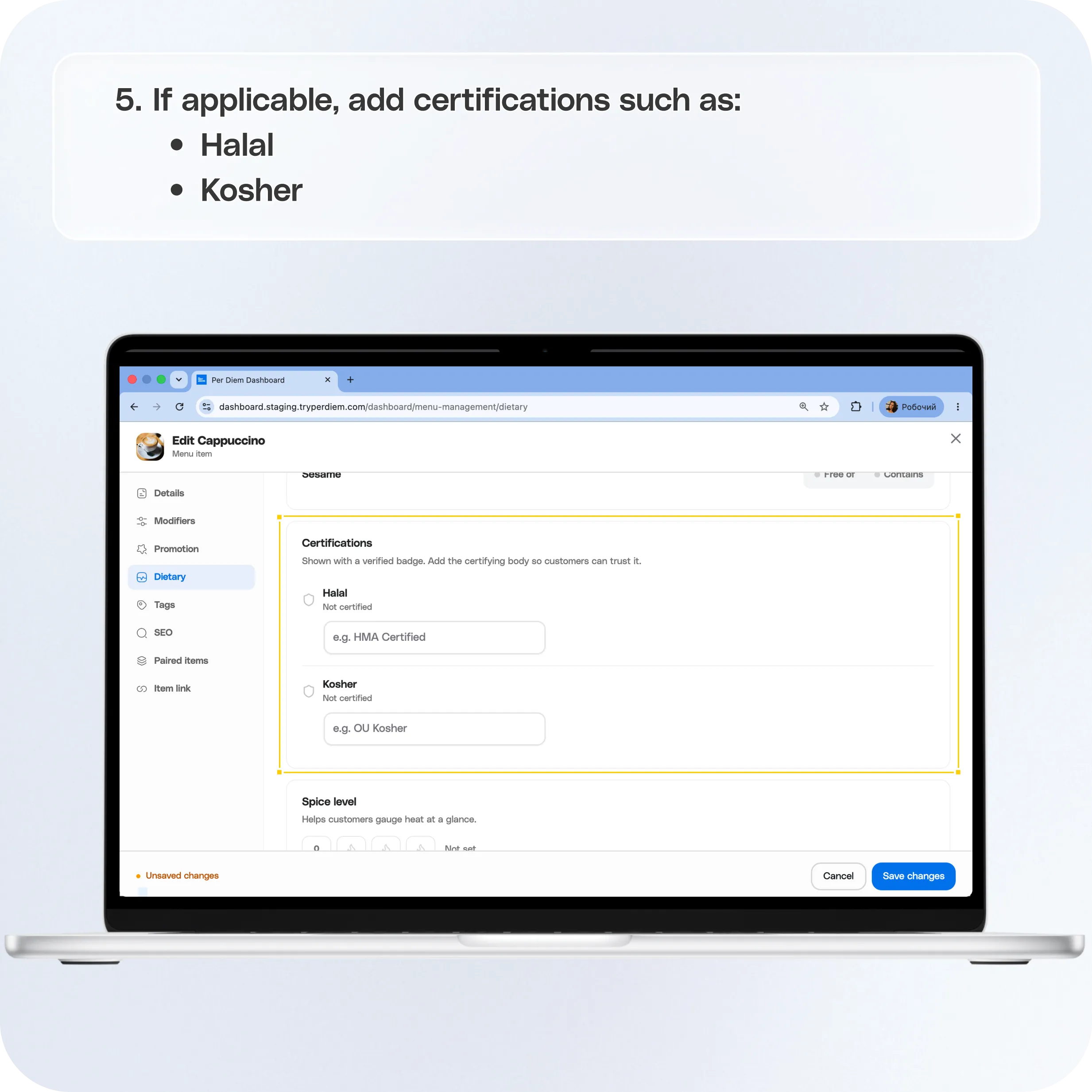 How to Set Up Dietary Profiles, Allergens, and Nutrition Information — screenshot 5 of 6
