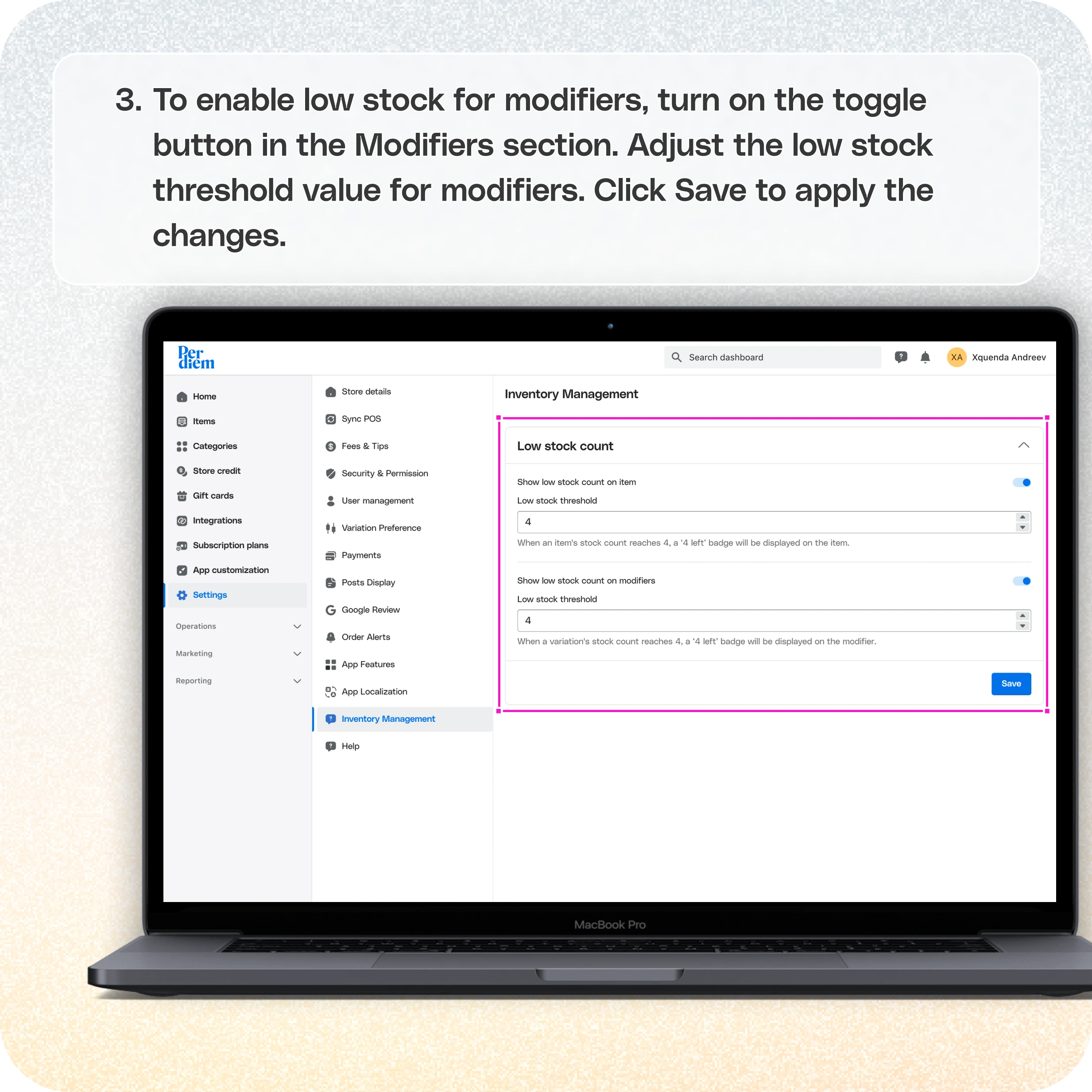 How to show low stock count on an item — screenshot 3 of 3