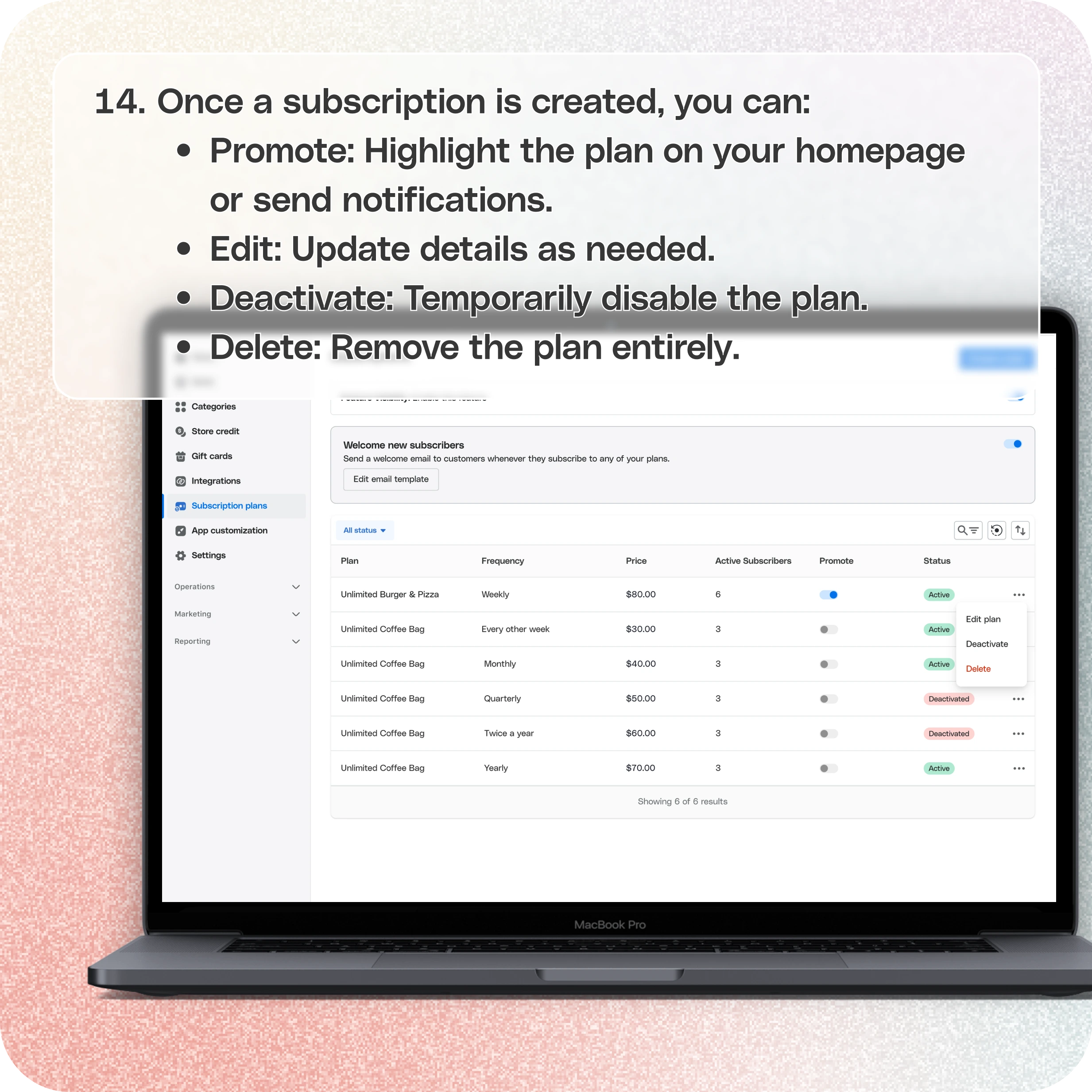 How to update subscriptions in the merchant dashboard — screenshot 14 of 14