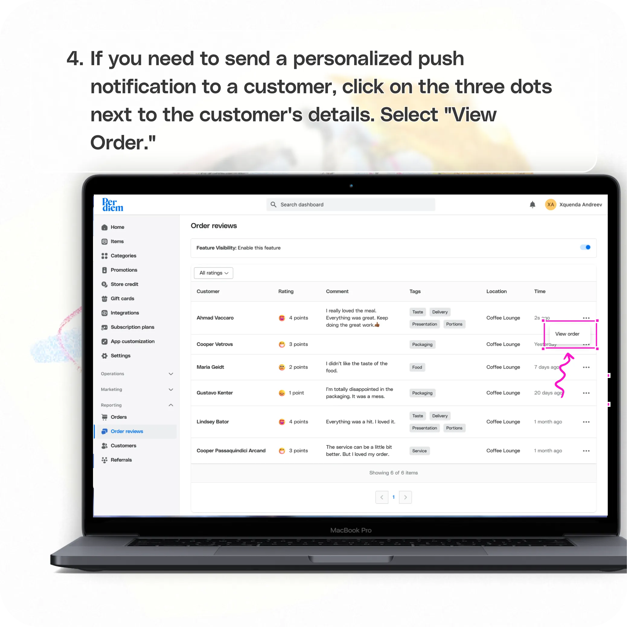 Managing customer order reviews easily from your dashboard — screenshot 4 of 5