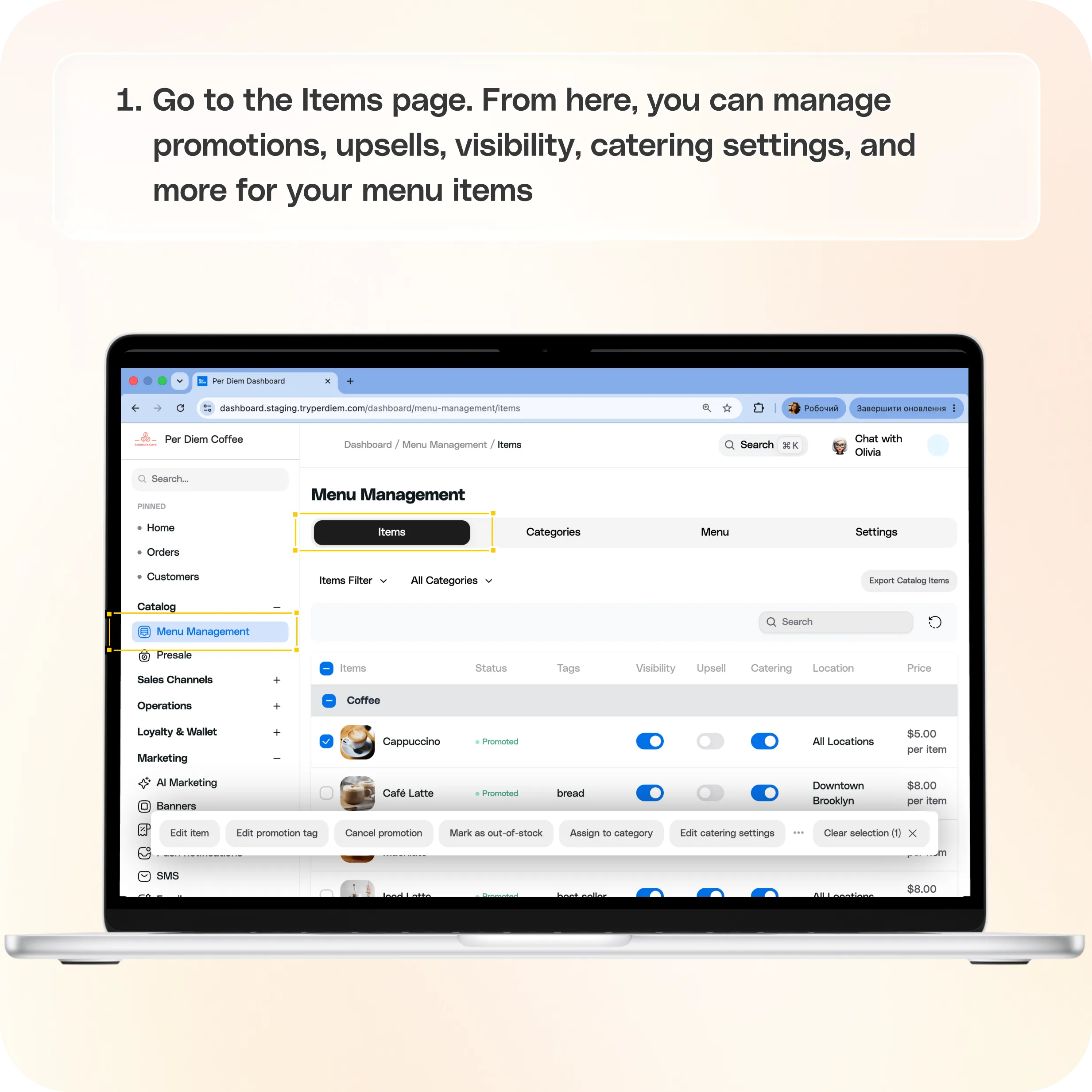 Promote and upsell items in Per Diem — screenshot 1 of 4