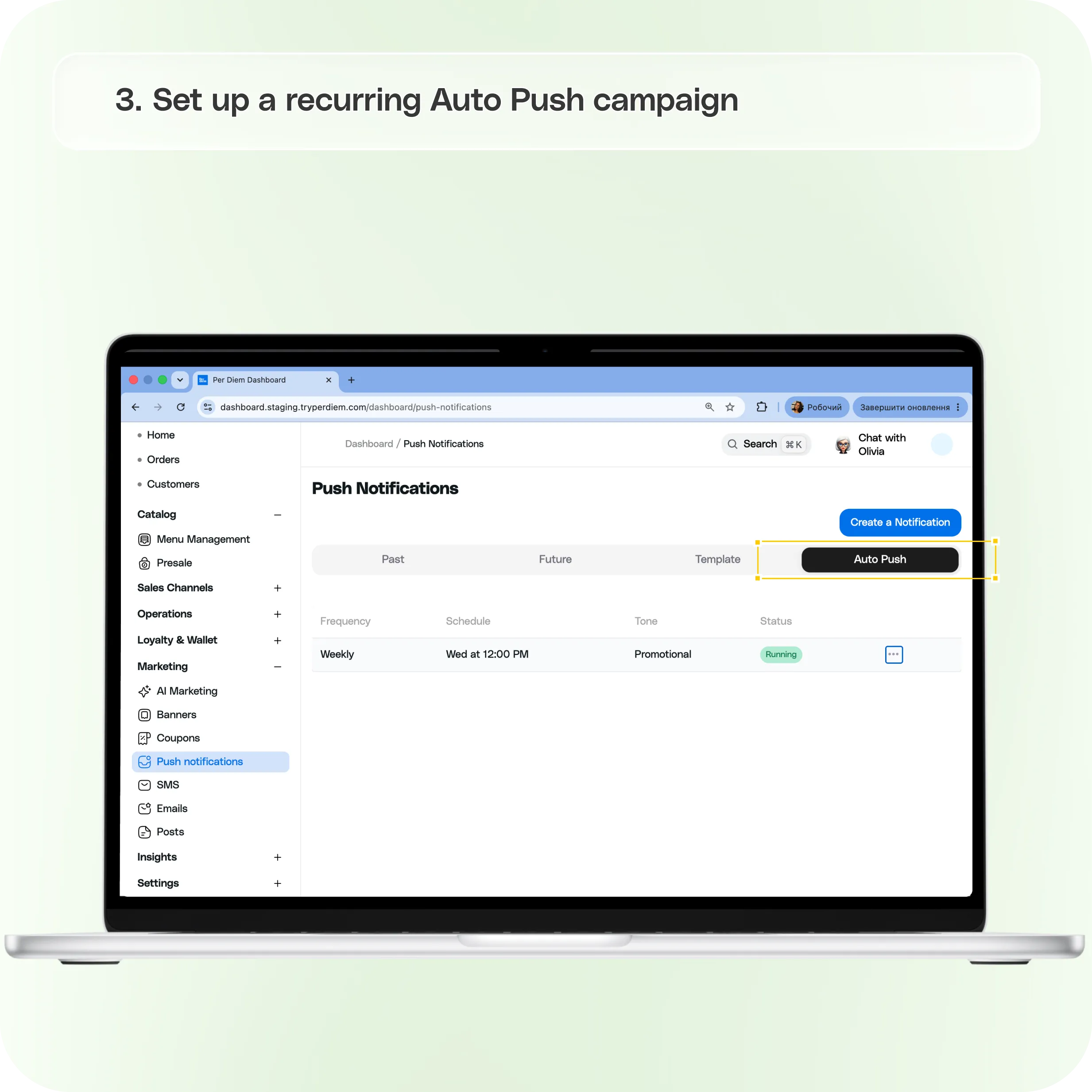 Push notifications in Per Diem: Setup & automation guide — screenshot 3 of 4