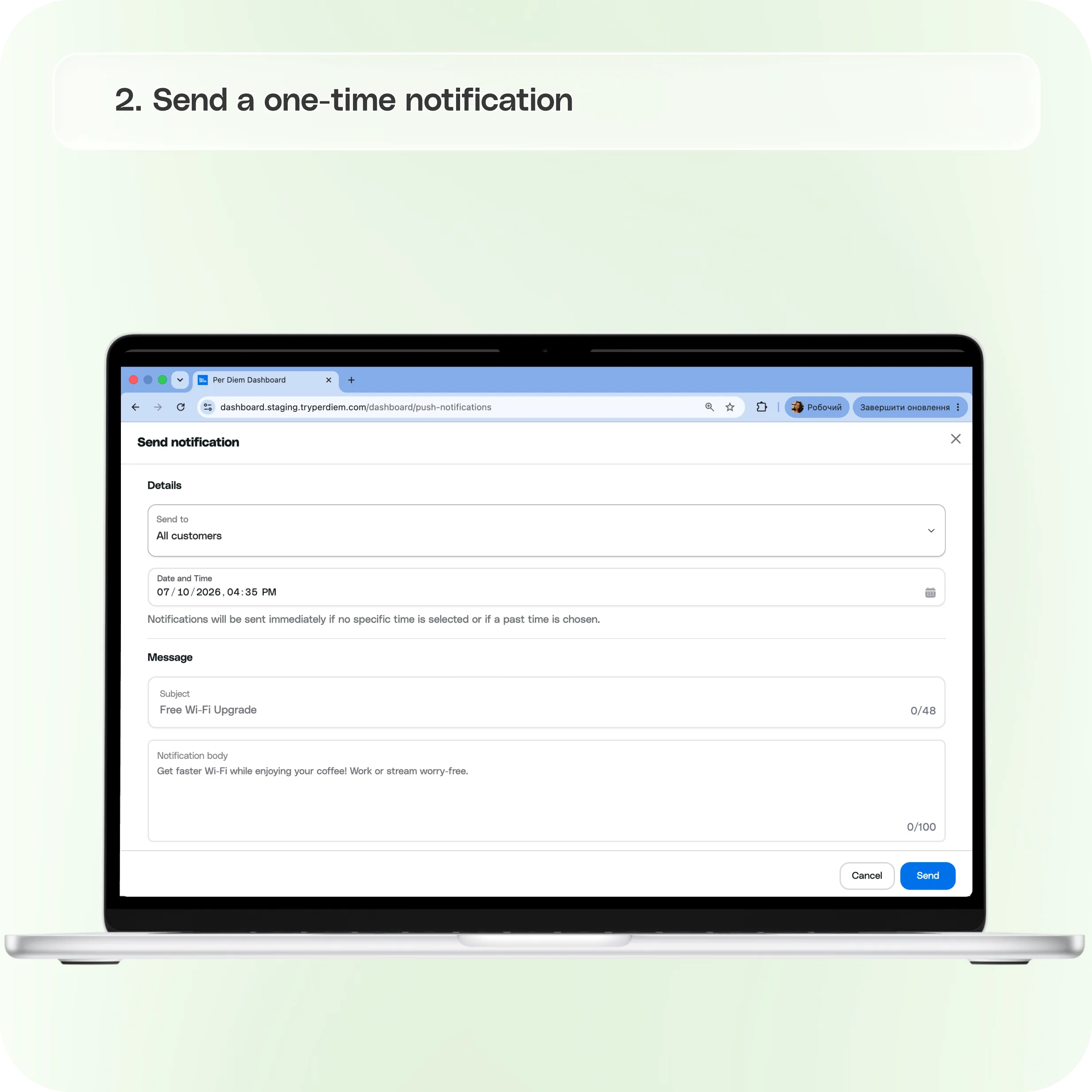 Push notifications in Per Diem: Setup & automation guide — screenshot 2 of 4