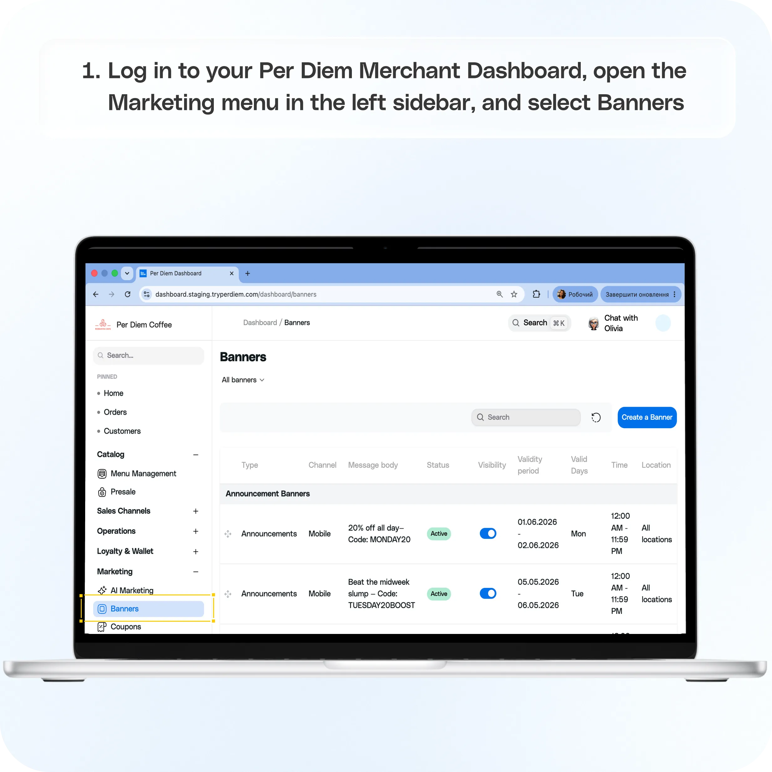 Set up and manage banners in Per Diem — screenshot 1 of 7
