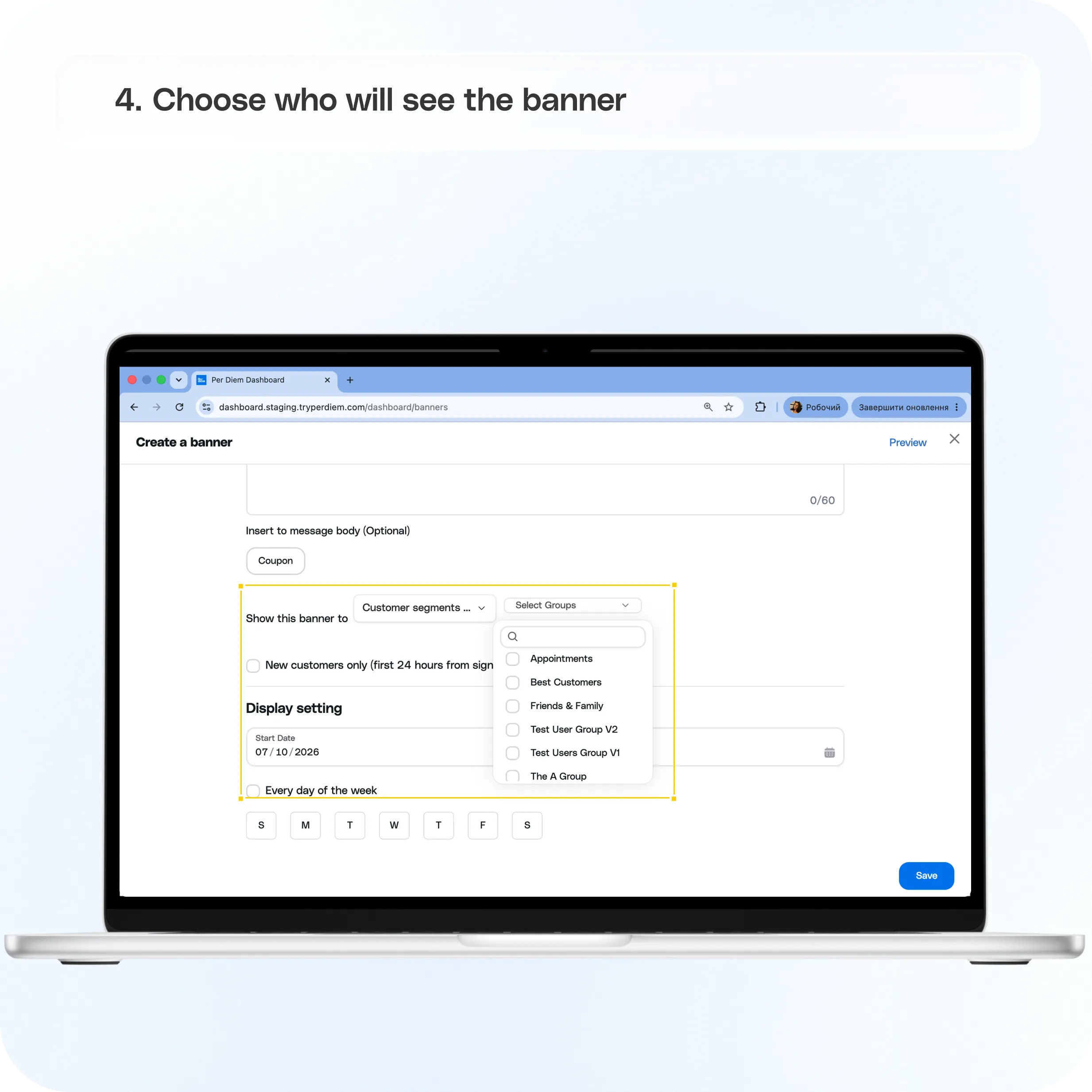 Set up and manage banners in Per Diem — screenshot 4 of 7