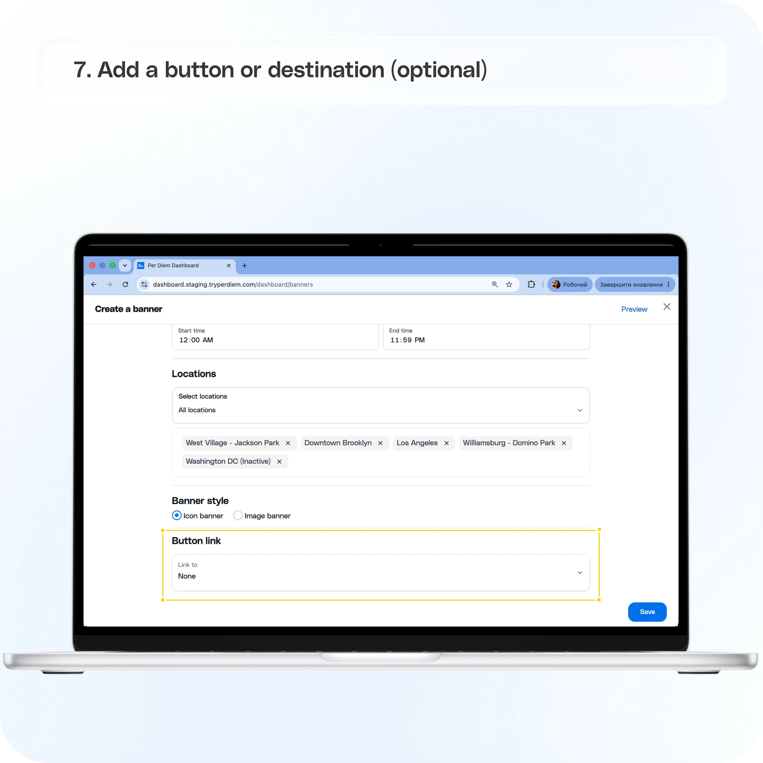 Set up and manage banners in Per Diem — screenshot 7 of 7