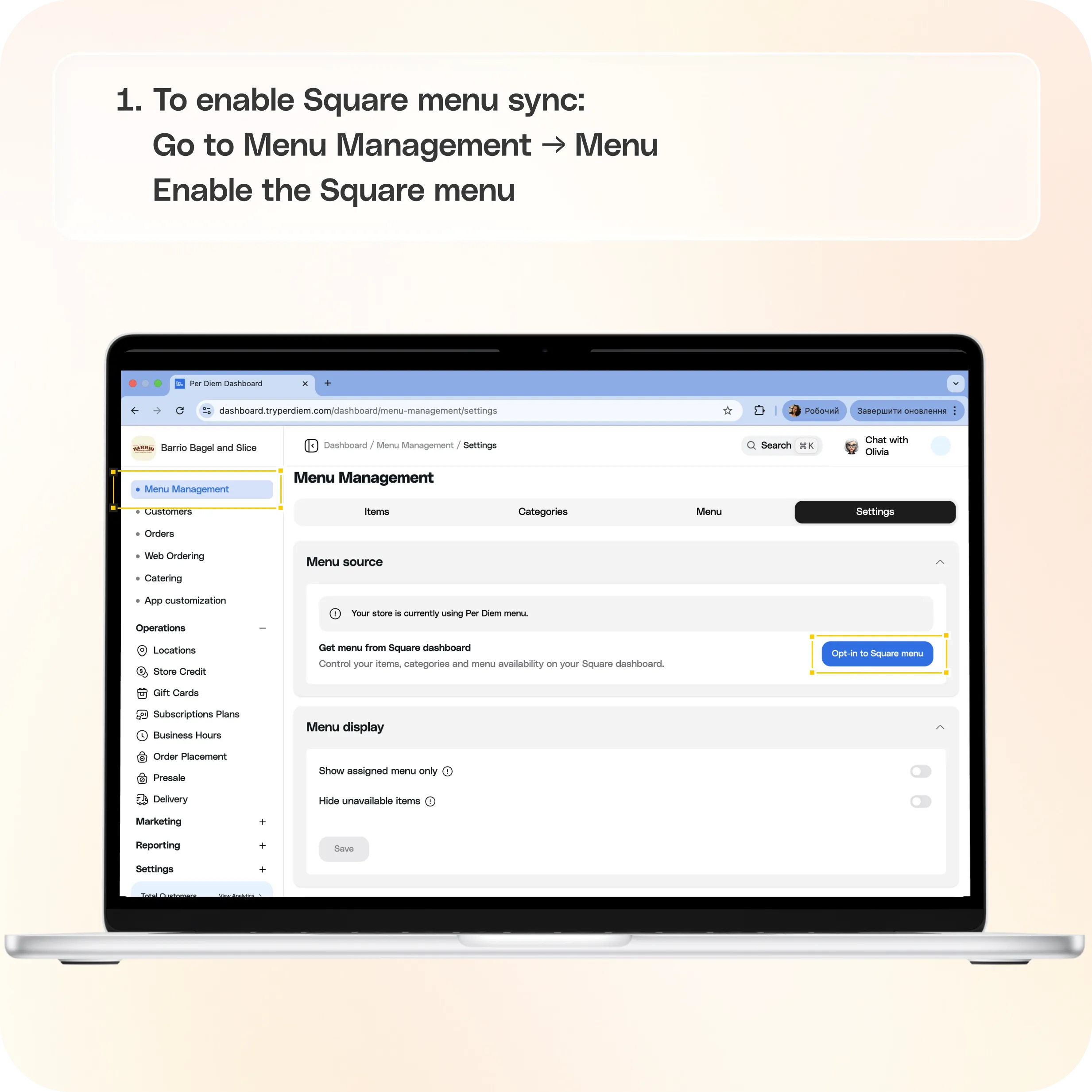 Set Up and Optimize Your Square Menu in Per Diem — screenshot 1 of 2