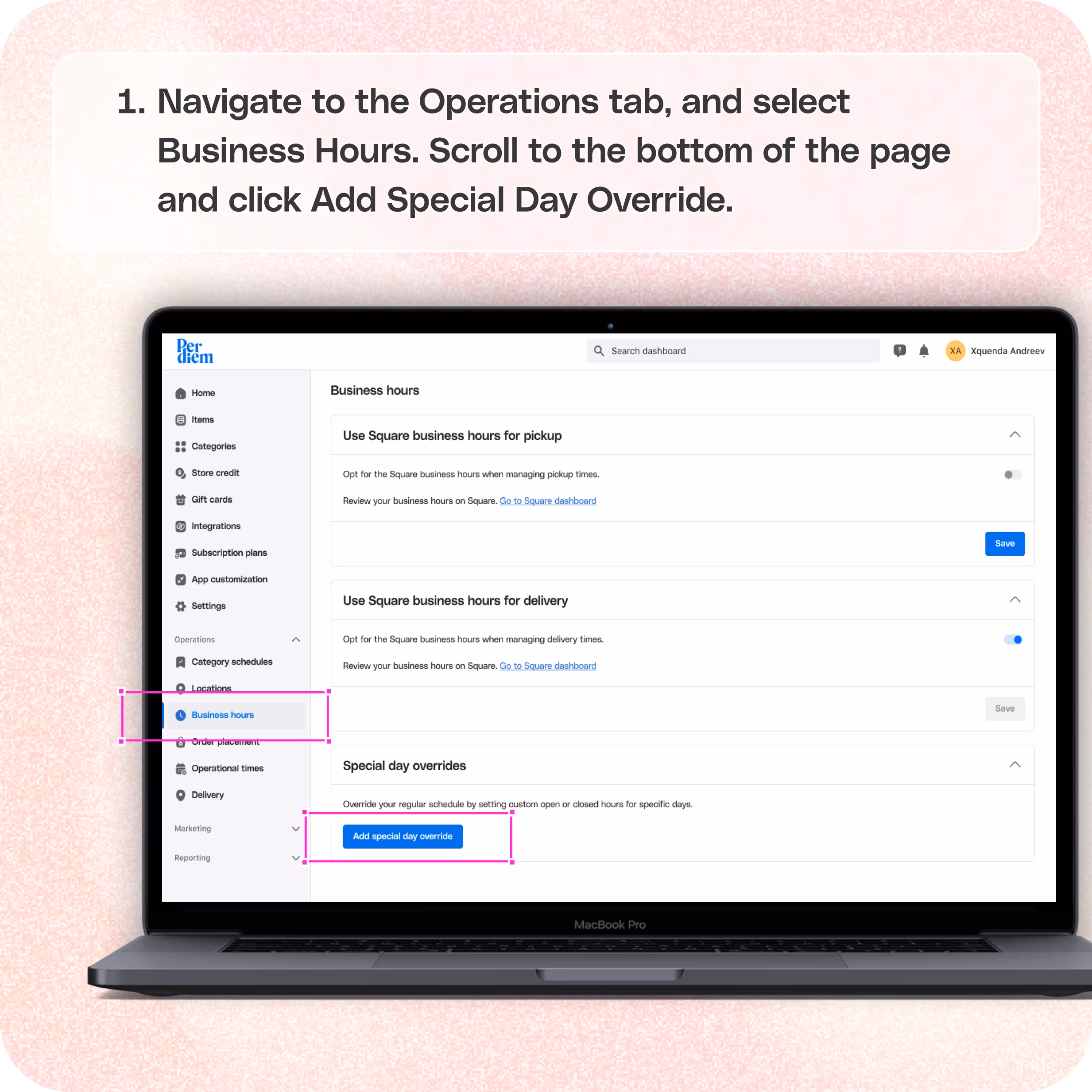 Set up Special Day Overrides for holidays or special days — screenshot 1 of 5