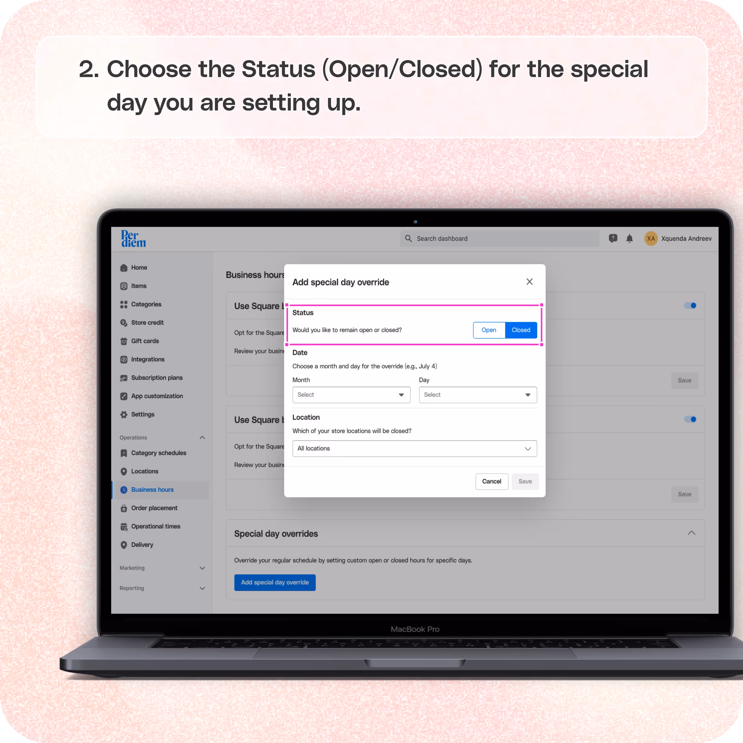 Set up Special Day Overrides for holidays or special days — screenshot 2 of 5