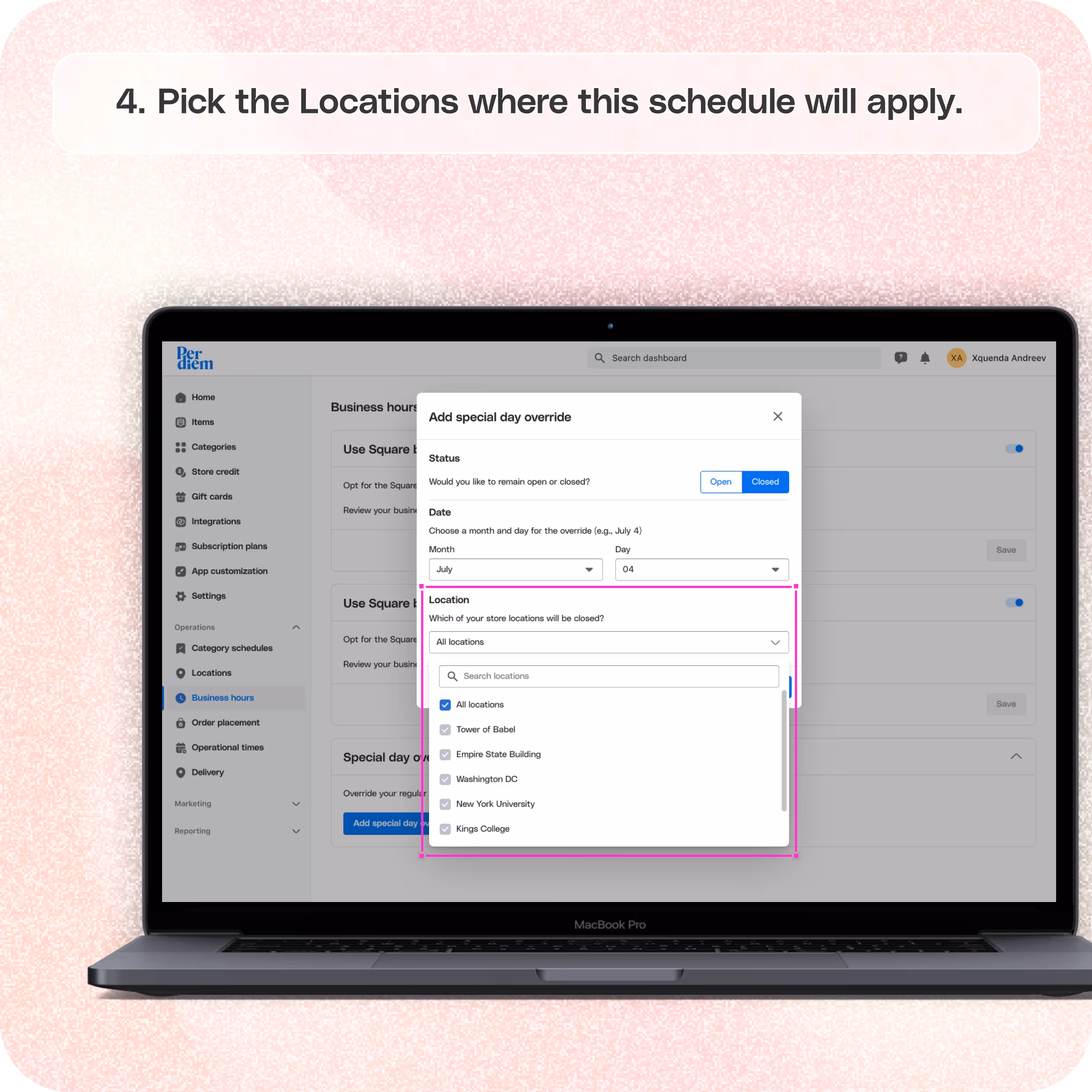 Set up Special Day Overrides for holidays or special days — screenshot 4 of 5