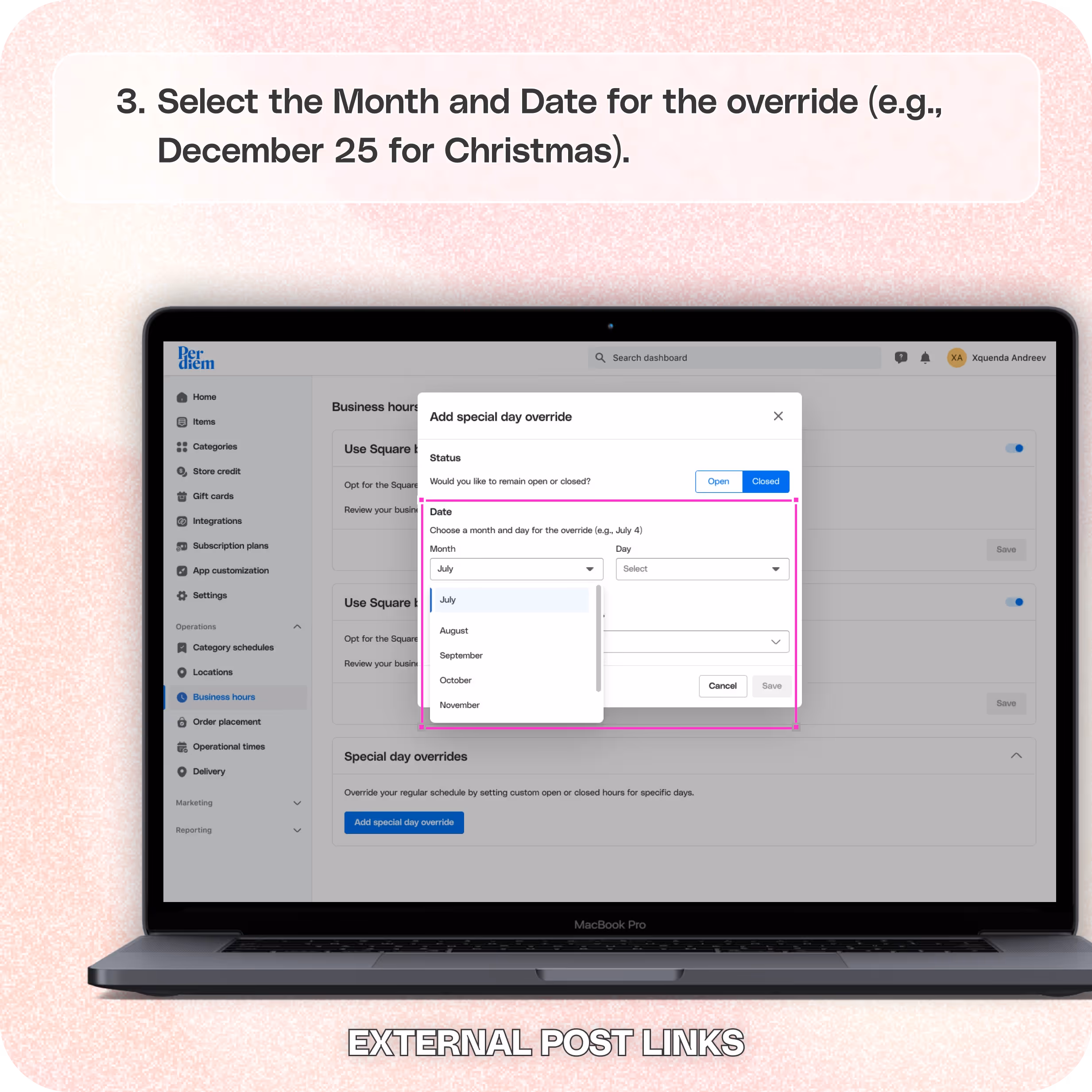 Set up Special Day Overrides for holidays or special days — screenshot 3 of 5