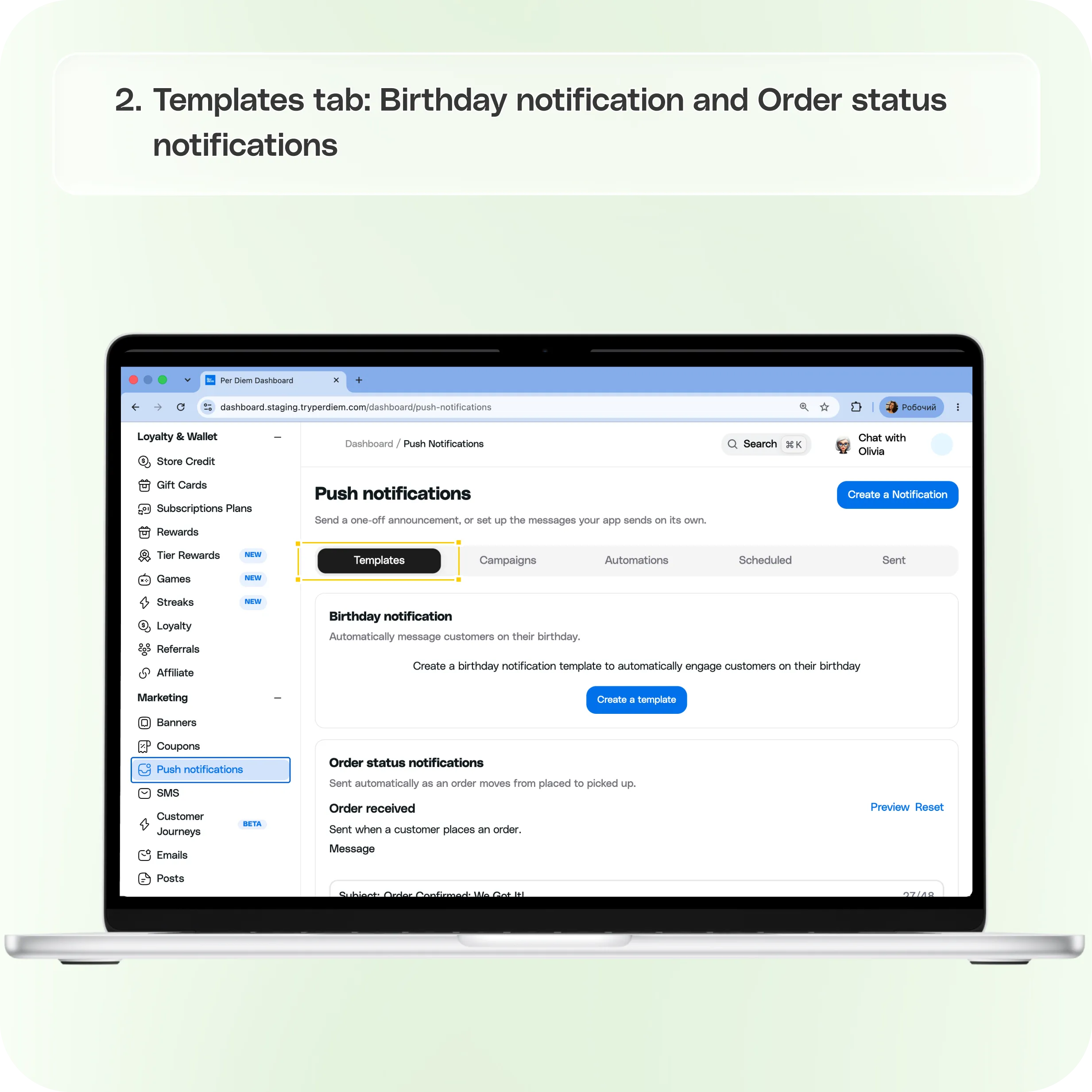 Push notifications in Per Diem: Setup & automation guide  — screenshot 2 of 4