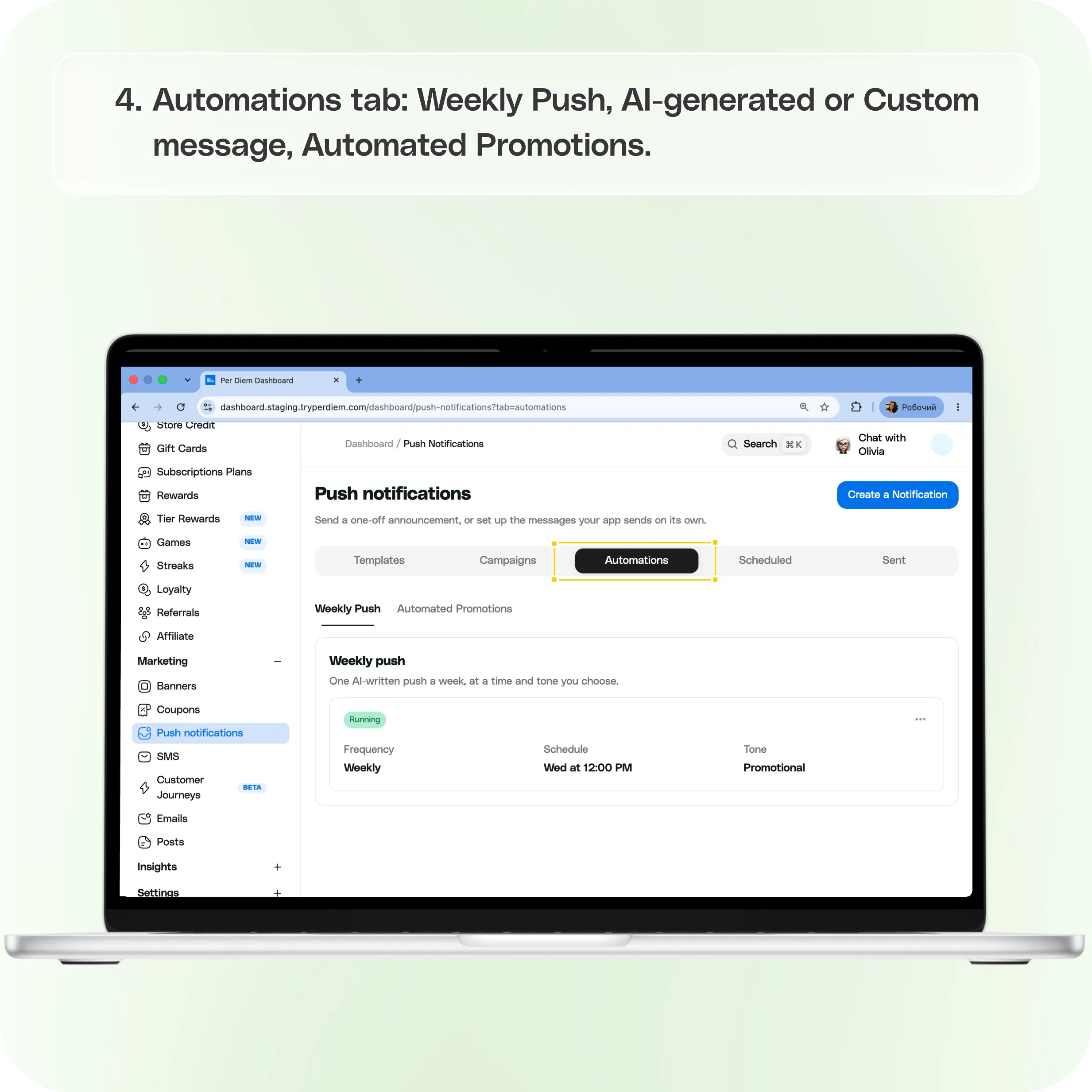 Push notifications in Per Diem: Setup & automation guide  — screenshot 4 of 4