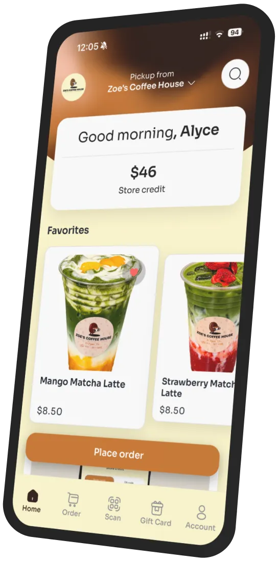 Zoe's Coffee House app preview