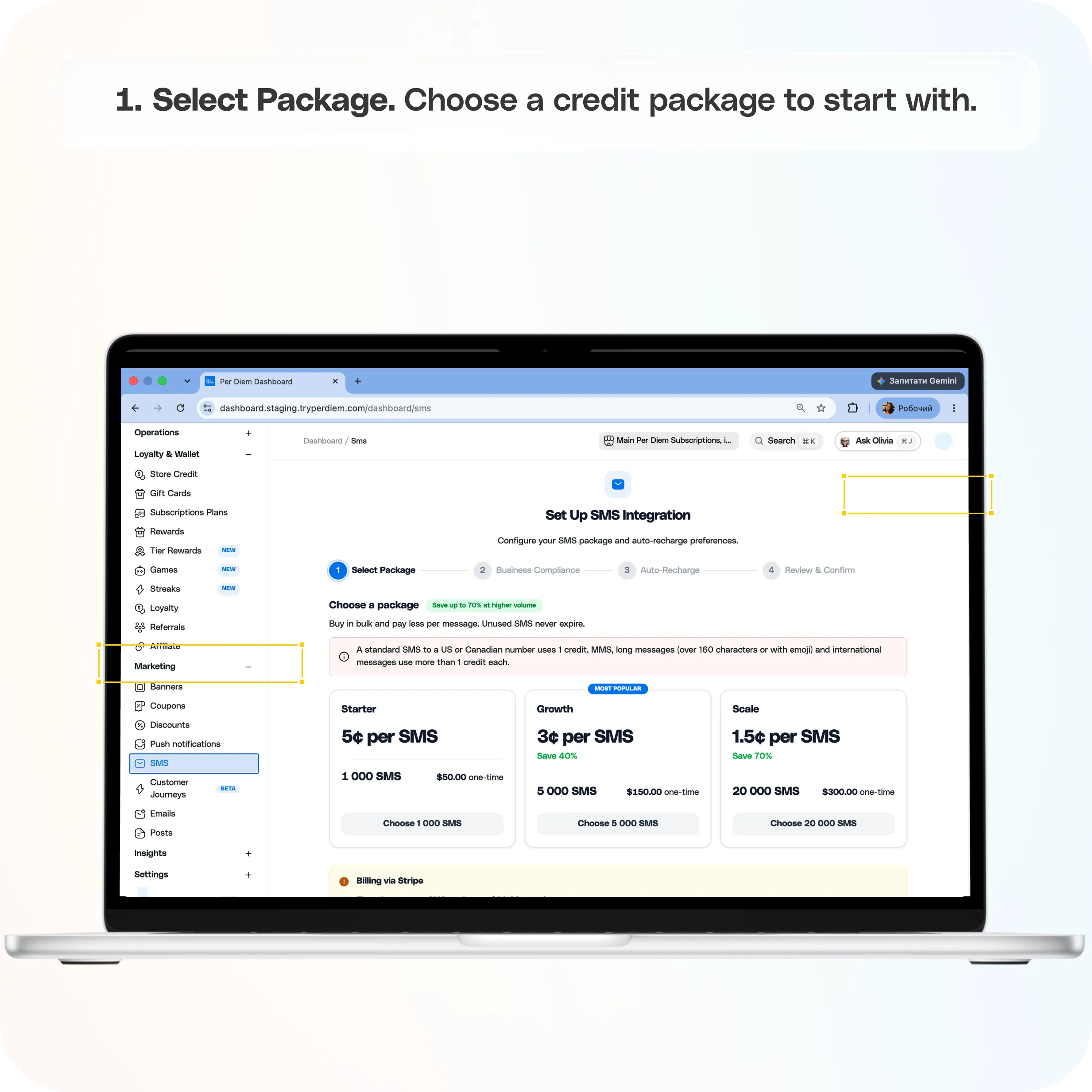 Getting Started with SMS in Per Diem — screenshot 1 of 4