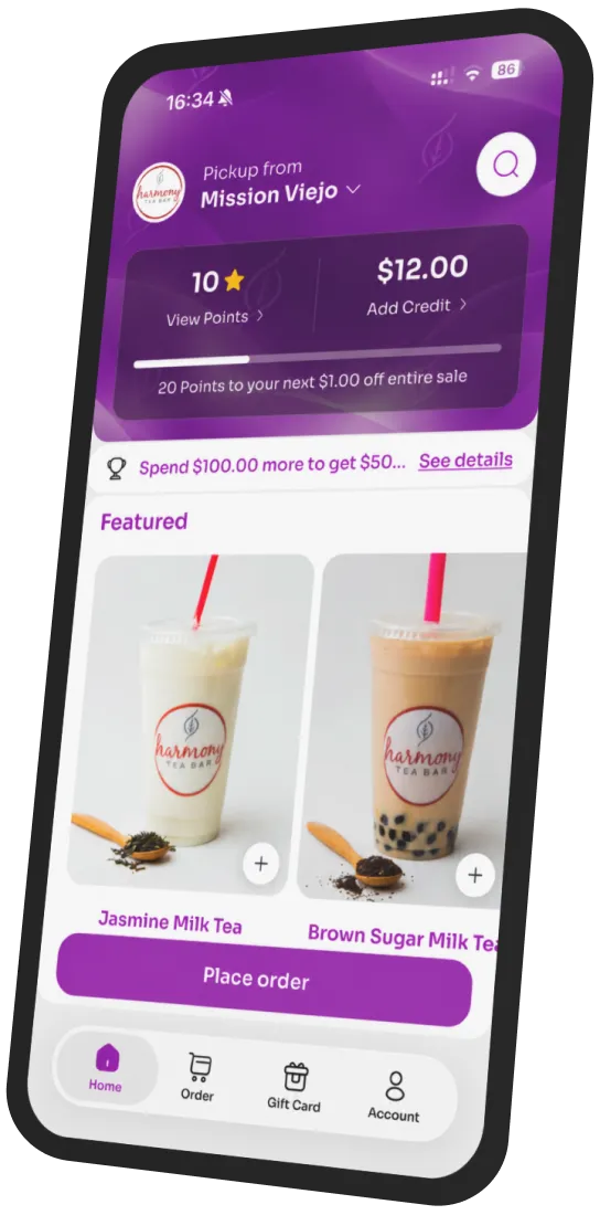 Harmony Tea & Acai app preview