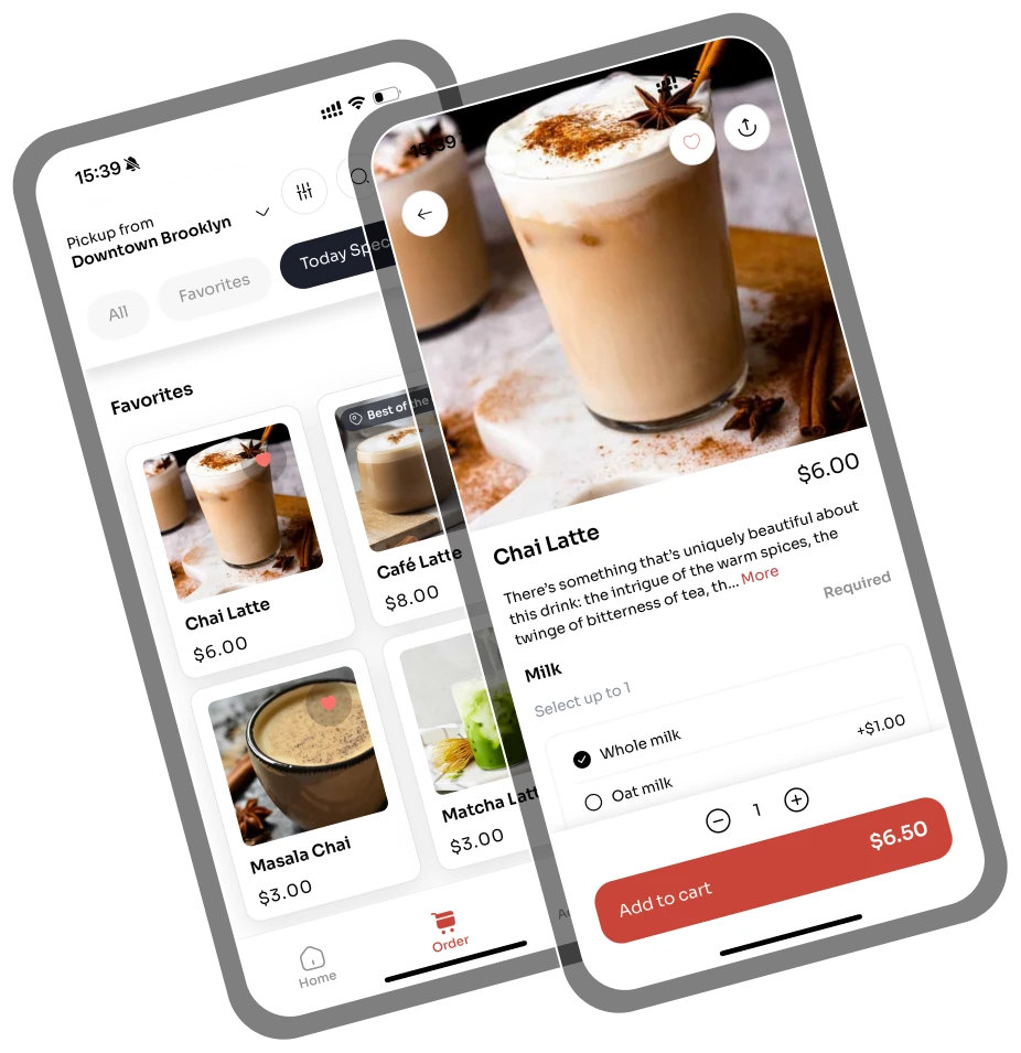 Branded menu screen in a Per Diem mobile app