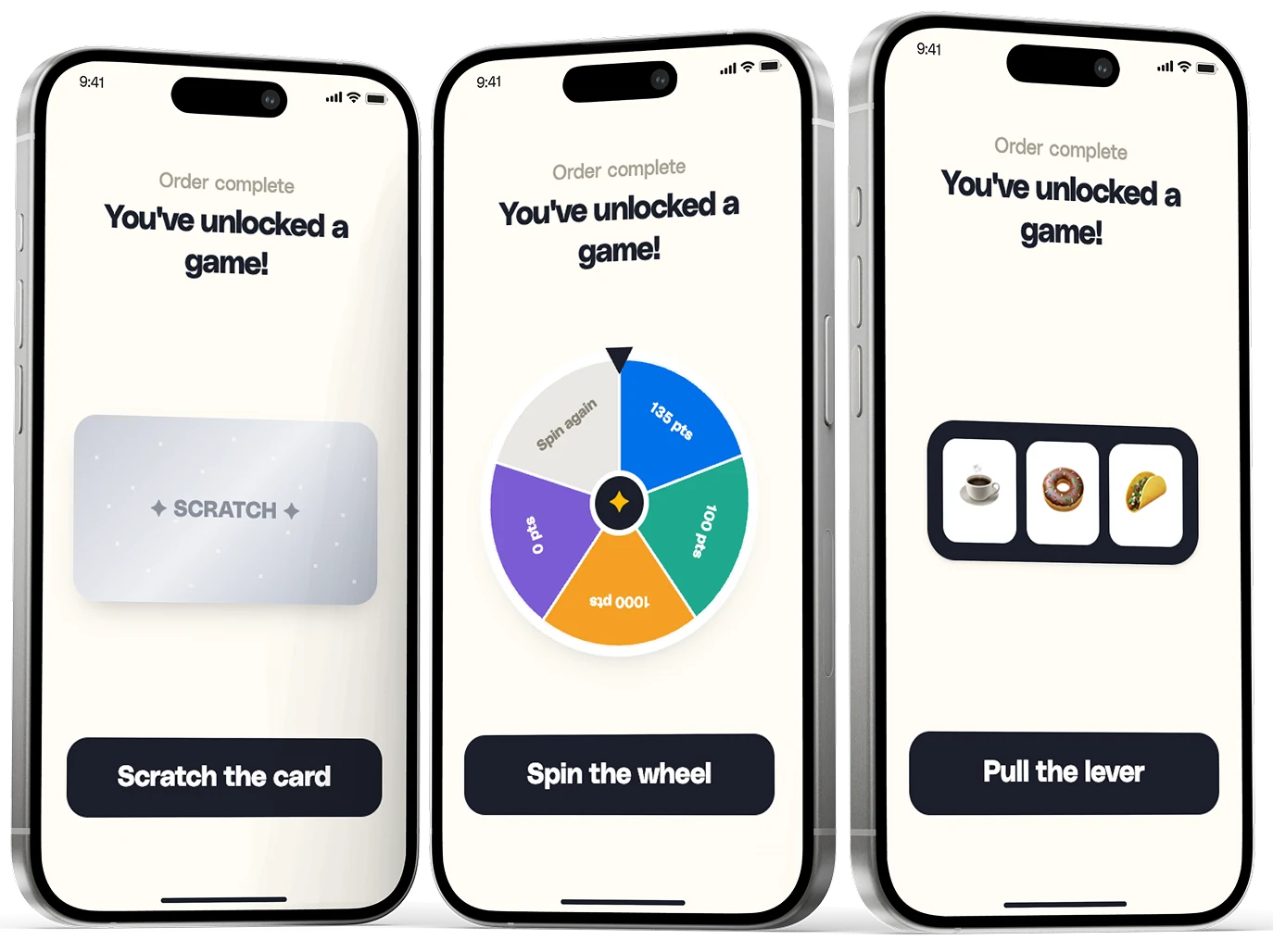 Post-order games: scratch the card, spin the wheel and pull the lever