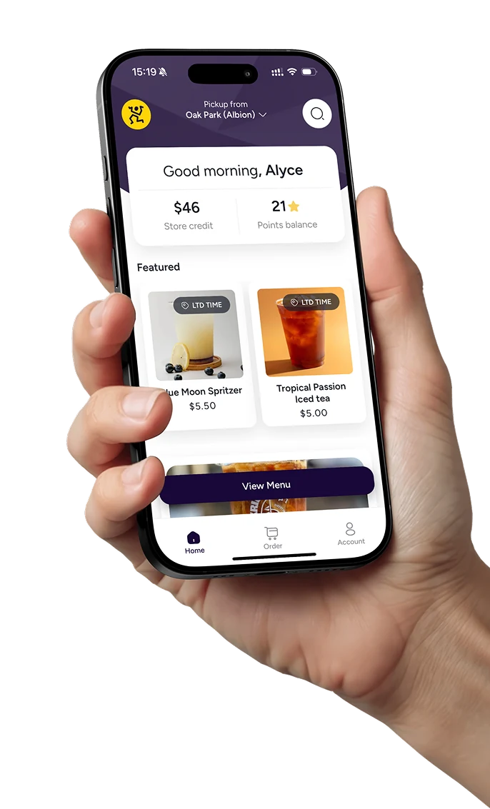 Kribi Coffee Roasters branded ordering app in hand