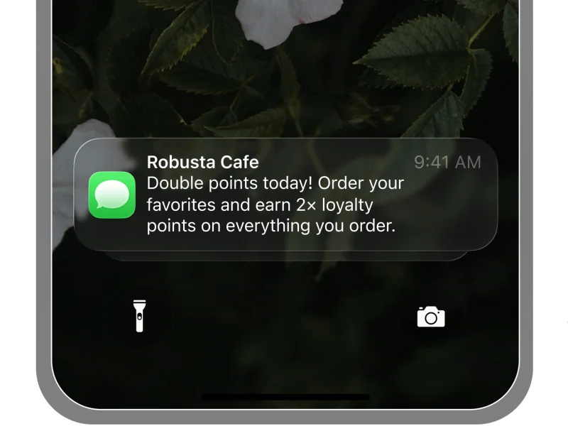 SMS from Robusta Cafe: Double points today! Order your favorites and earn 2x loyalty points on everything you order.