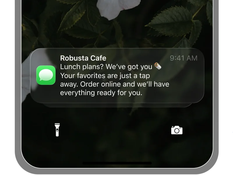 SMS from Robusta Cafe: Lunch plans? We've got you. Your favorites are just a tap away.
